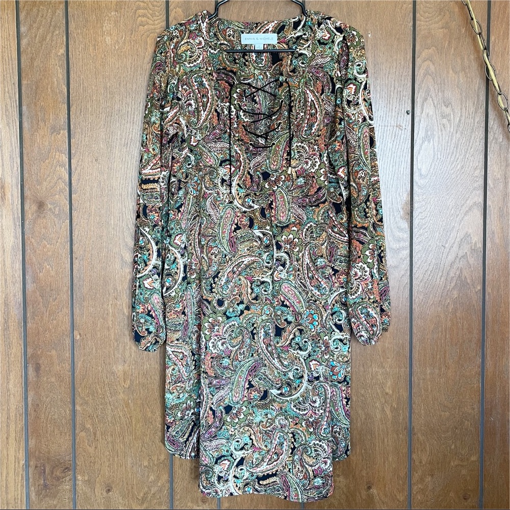 My Michelle Long Sleeve Drawstring Paisley Print Dress